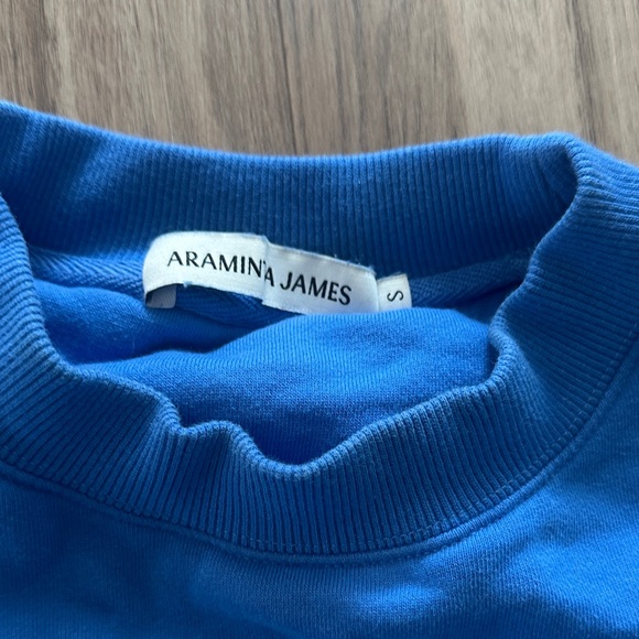 Electric Blue Crewneck Sweatshirt with White Sleeve Stripes - Picture 5 of 11